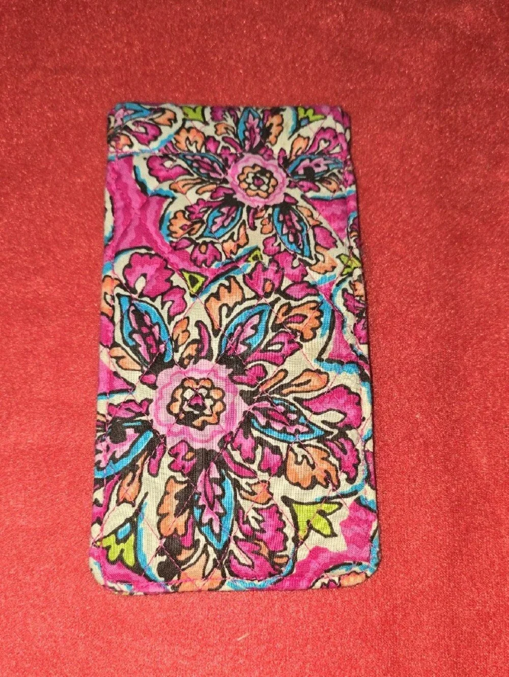 Vera Bradley Pink Floral Quilted Eyeglass Pouch with Multicolor Accents